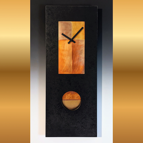 Click to view detail for LL-007 Clock, Black & Copper Pendulum Clock ·24x10x2 $375